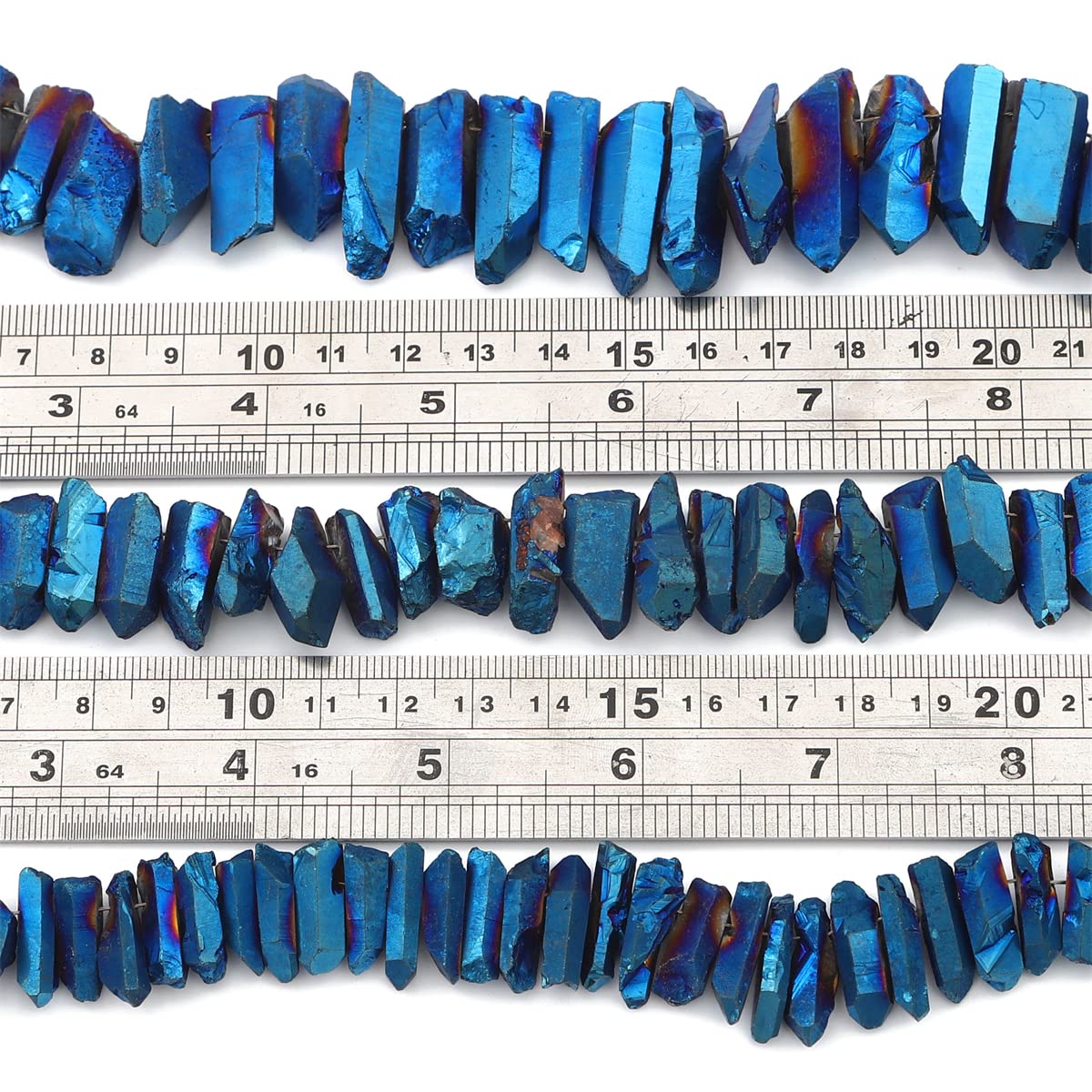 BEADIA Dark Blue Titanium Coated Crystal Quartz Spike Point Stick Beads Rough 1.0"-1.5" for Jewelry Making 15 Inch/Strand