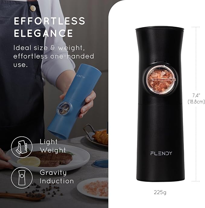 Gravity Electric Salt and Pepper Grinder Set Rechargeable, Automatic Salt and Pepper Grinder Set with USB C Charging Base, Gravity Salt and Pepper Shakers Set Electric