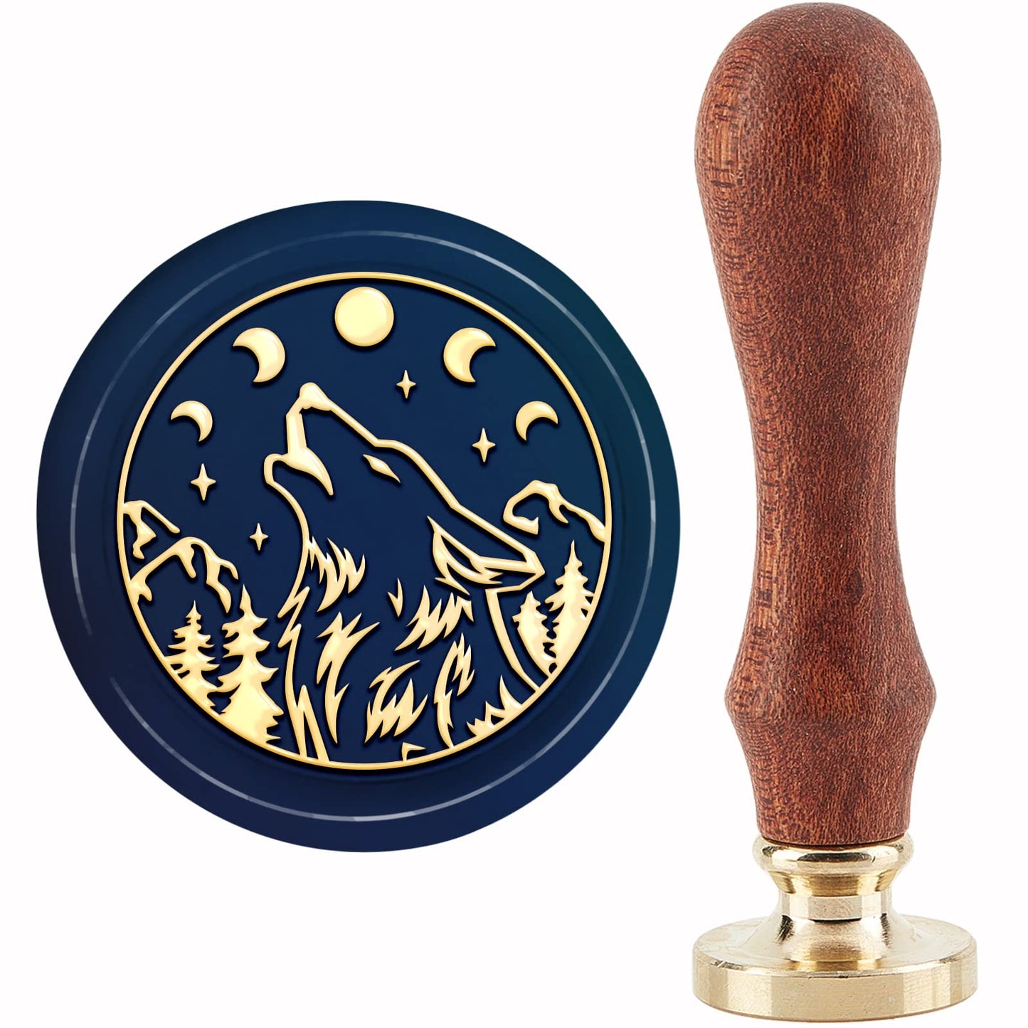 CRASPIRE Wolf Wax Seal Stamp Mountain Vintage Sealing Wax Stamps Moon Star 30mm Retro Wood Stamp Removable Brass Head for Wedding Invitations Envelopes Halloween Christmas Thanksgiving Gift Packing