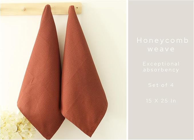 PurpleEssences Rust Waffle Weave Kitchen Towel, 100% Cotton, 15x25 Inches, with Hanging Loop Ultra Soft Absorbent Quick Drying Dish Cloth, Tea and Hand Towels, 6 Pack - Christmas Holiday Winter - Rust