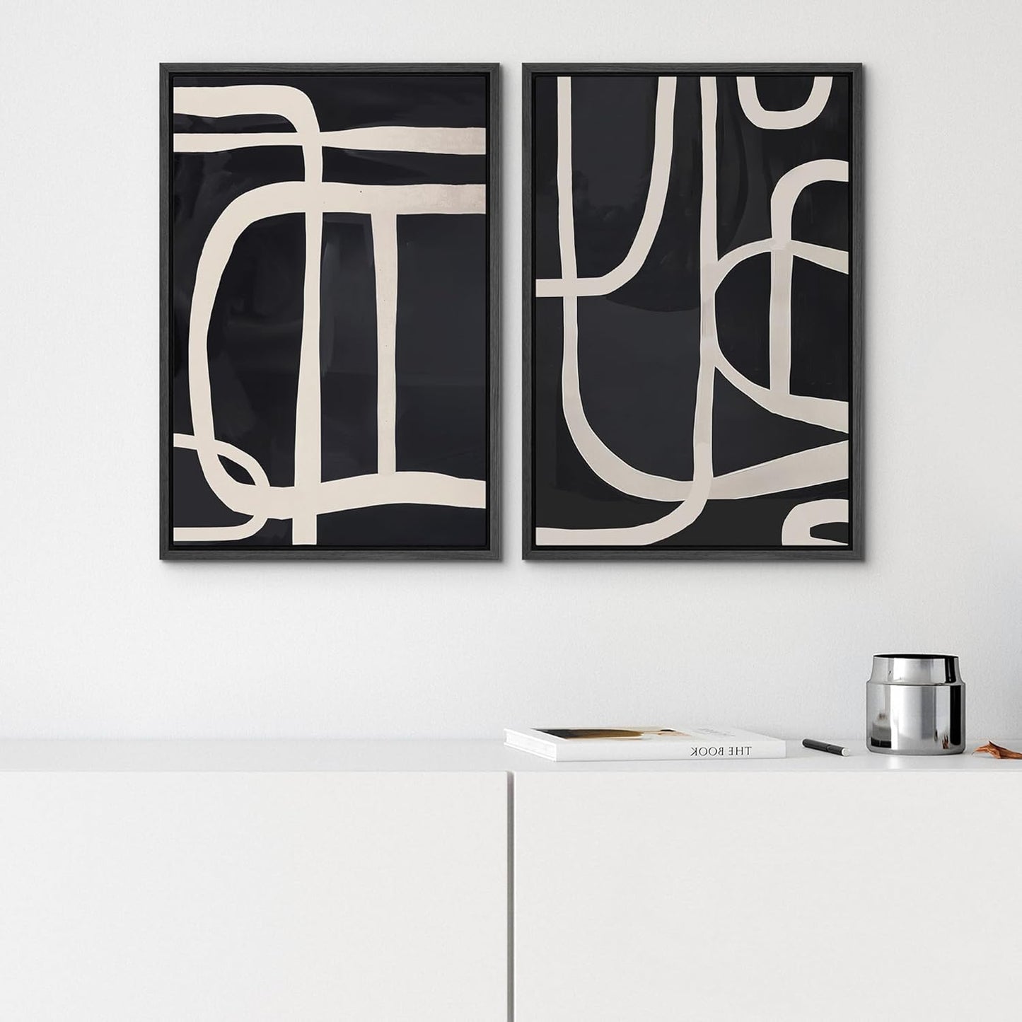 SIGNWIN Framed Canvas Print Wall Art Modern Graphic Black and White Curved Line Patterns Illustrations Modern Art Decorative Contemporary for Living Room, Bedroom, Office - 24"x36"x2 Black