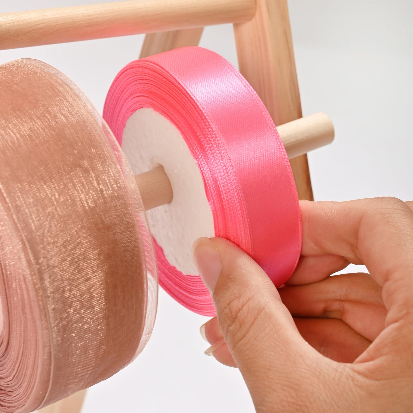 Sparkle Race Ribbon Organizer Storage, Wooden Ribbon Holder Organizer Rack for Craft Mesh Ribbons Arts & Crafts Supplies, Christmas Ribbon Storage Sticker Roll Holder Sewing Thread Organizers