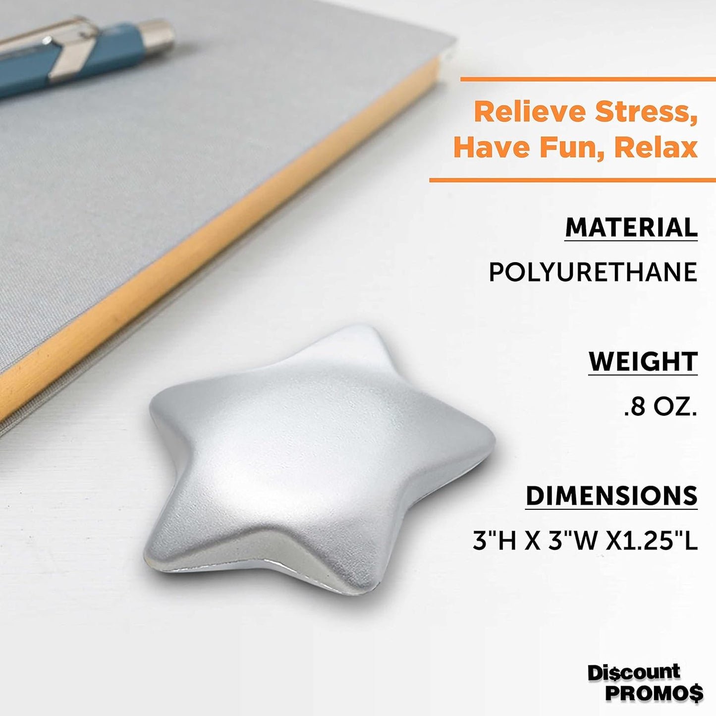 DISCOUNT PROMOS Star Squeeze Balls Set of 10, Bulk Pack - Anxiety Stress Relief, Perfect for Your Desk, Office or Home - Silver