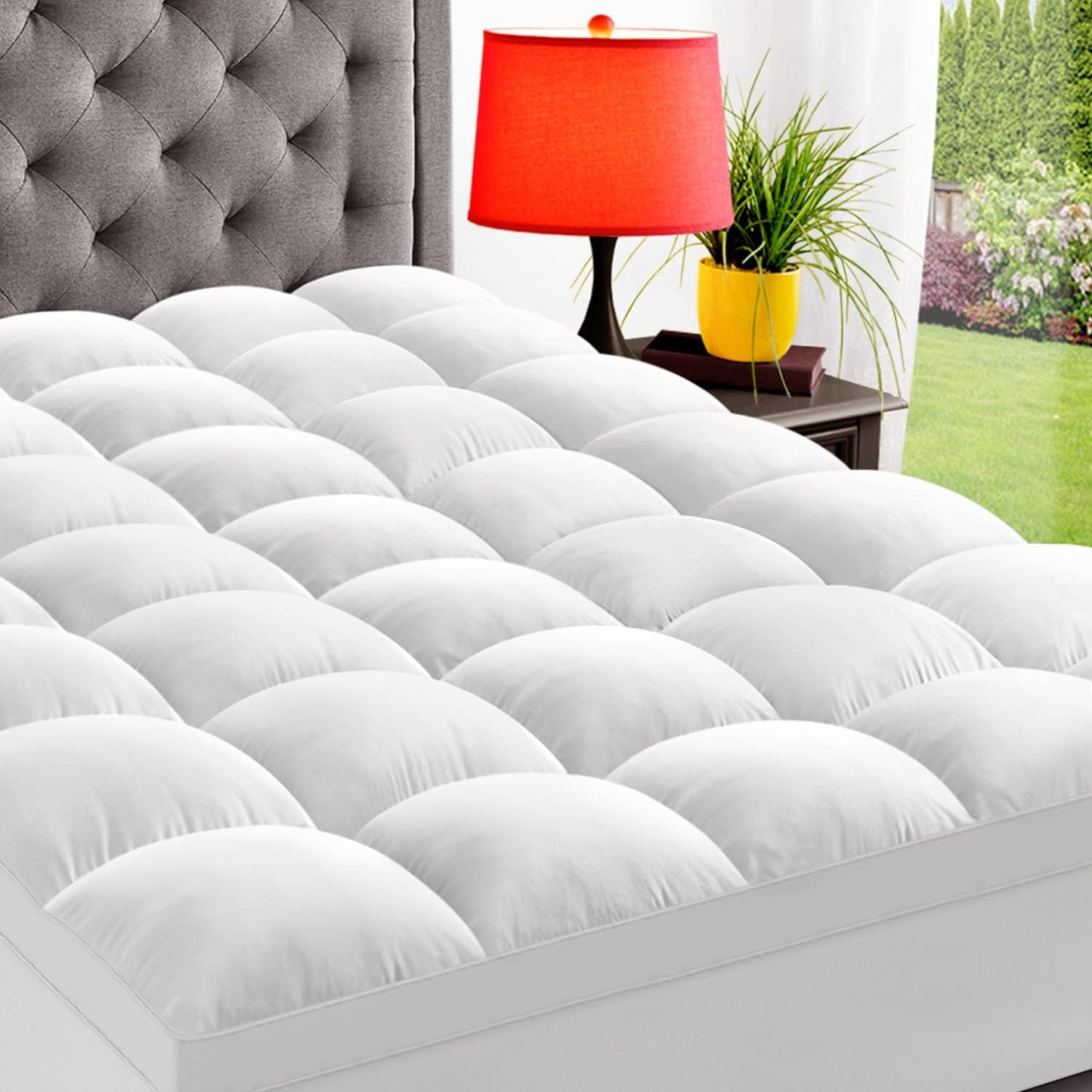 ELEMUSE RV Short Queen Mattress Topper for Back Pain, Extra Thick Mattress Pad Cover, Plush Soft Pillowtop with Elastic Deep Pocket, Overfilled Down Alternative Filling