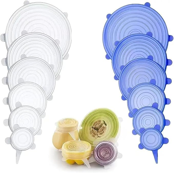 Silicone Covers for Food Storage, 12 Pack Reusable Stretch Lids for Bowls and Containers, Airtight Leakproof Silicone Food Covers, Flexible Fresh-Keeping Wrap for Kitchen Fridge