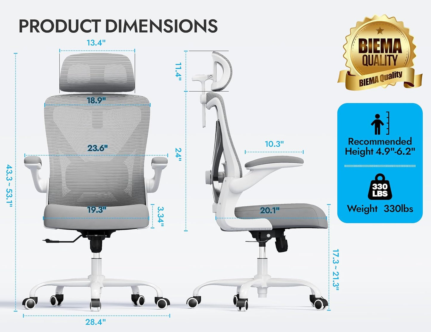 Ergonomic Office Chair - X-Shaped Computer Desk Chair Comfy, Gaming Chair, Office Chair with Lumbar Support, Mesh Office Chairs with Headrests, Desk Chair for Long Hours (White Ash)