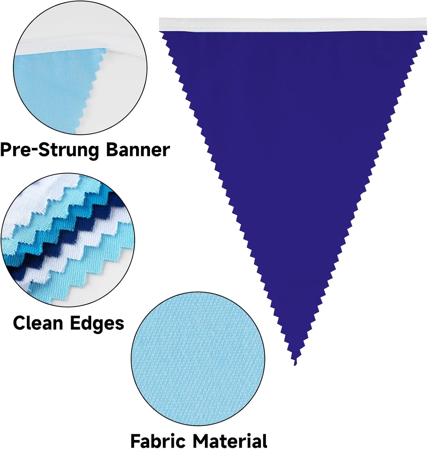jijAcraft 39Ft Blue Party Banner, 42Pcs Cotton Triangle Flags, Boy Baby Shower Bunting, Nautical Theme Decor Pennant, Royal Blue Party Decoration Banner for Graduation, Birthday, Wedding