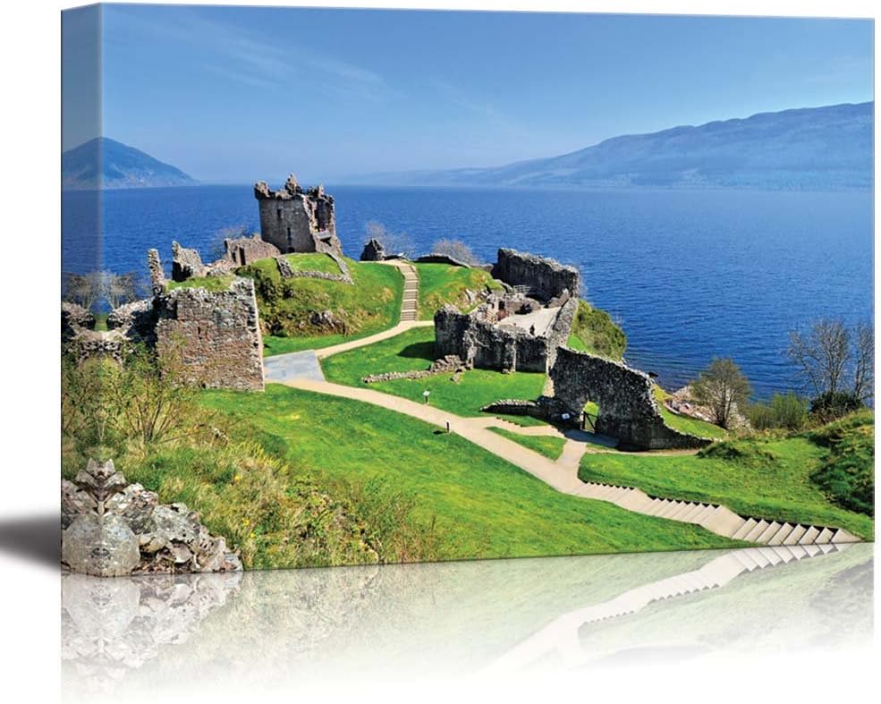 Beautiful Scenery Landscape of Ruins of Urquhart Castle Along Loch Ness Scotland - Canvas Art Wall Art - 24" x 36"