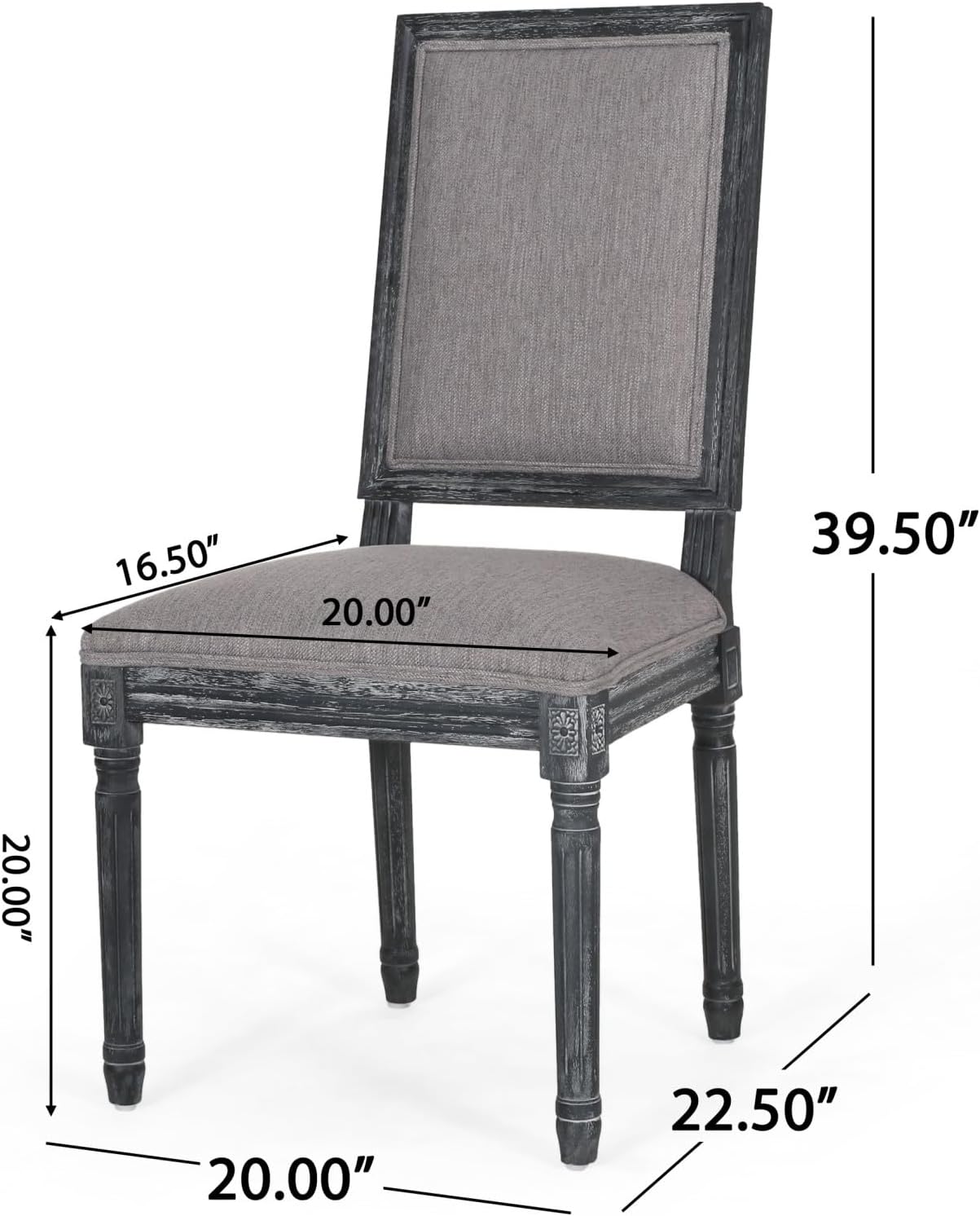 Merax Upholstered Solid Wood Dining Chairs Set of 2, French Country Style Accent Side Seating Furniture for Kitchen, Living Room, Cushioned Back, Grey