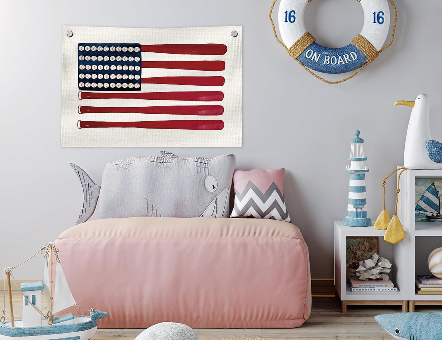 Baseball Wall Decor, Baseball Room Decor for Boys, Vintage Base Ball Bat American Flag Hanging Canvas Banner Flag Wall Art Decor for Kids Boys Nursery Room Bedroom Playroom, 20x30 in