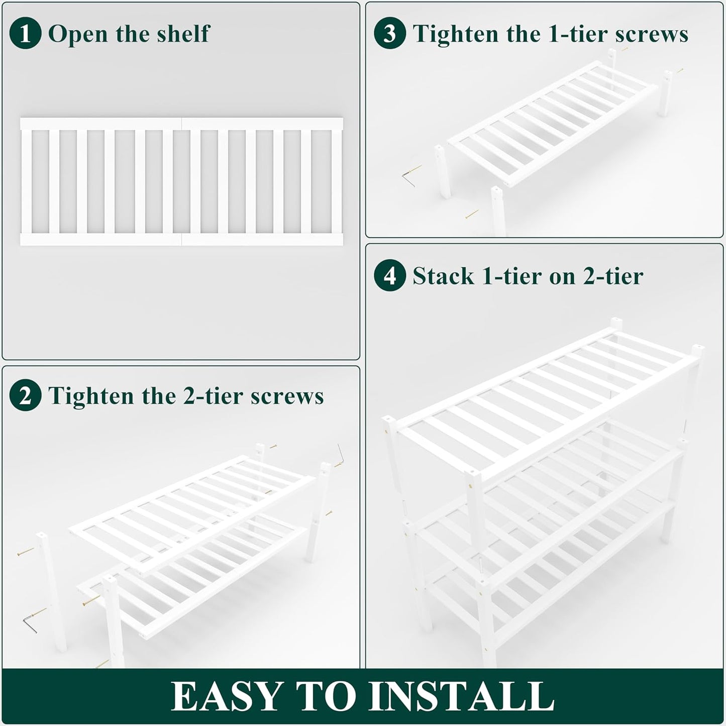 Smiry Shoe Rack, 3 Tier Thick Bamboo Shoe Organizer, Stackable Free Standing Wooden Shoe Storage Shelf for Closet, Entryway, Front Door Entrance, White