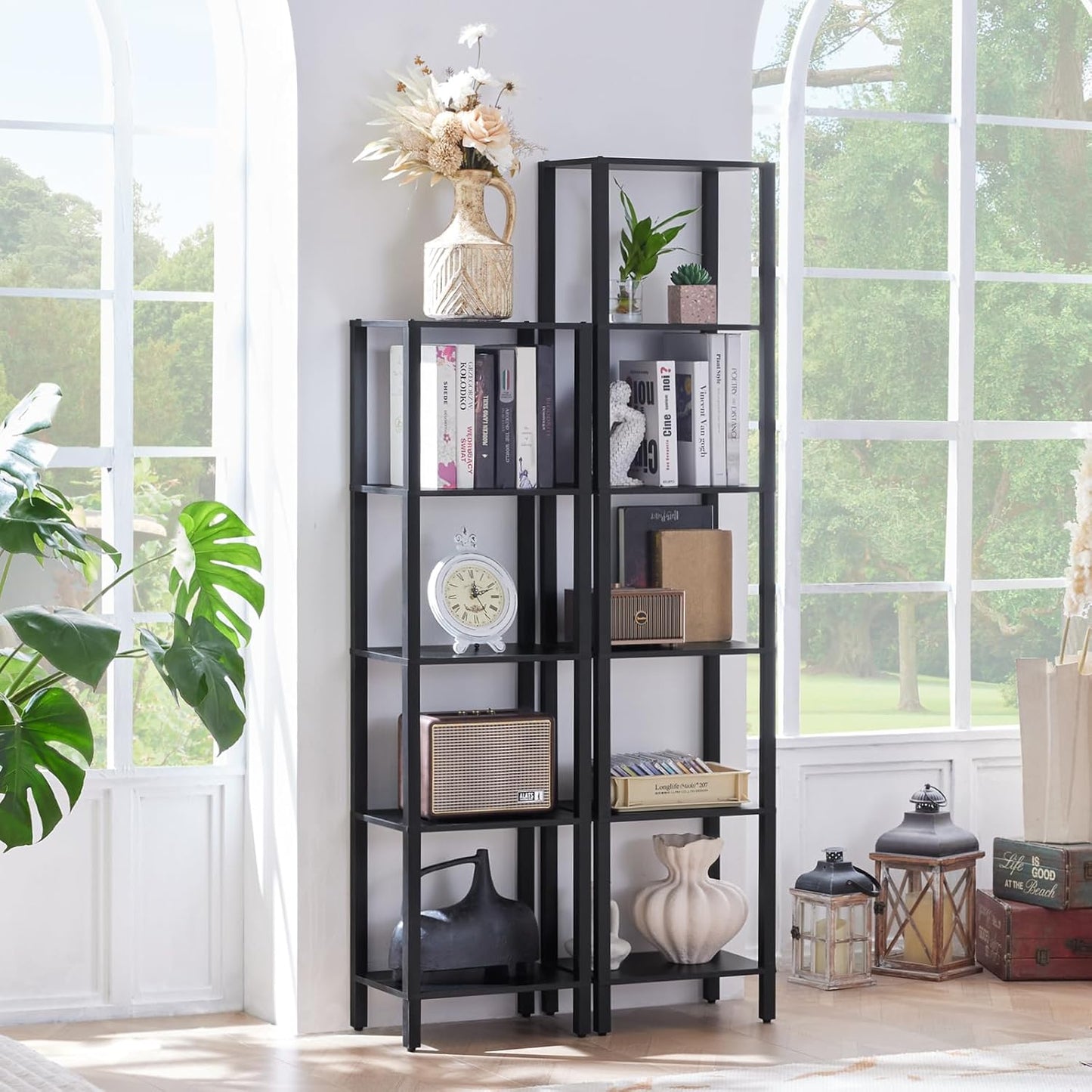 66in Tall Bookshelf 6-Tier Small Narrow Bookcase, Skinny Book Shelf for Small Space, Farmhouse Slim Shelf with Storage, Wood Freestanding Display Thin Bookshelves for Living Room, Office, Black