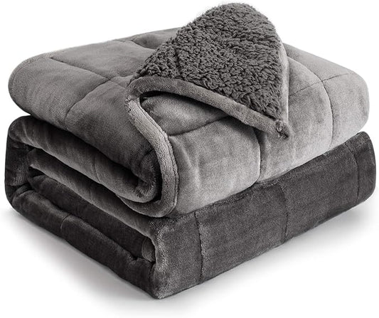 Cottonblue Weighted Blanket 15 lbs Queen Size 60x80 inches, Flannel Shaggy Sherpa Weighted Blanket for Adults Comfortable Weighted Blankets for Calming and Relax, Bed Sofa Heavy Blankets, Grey