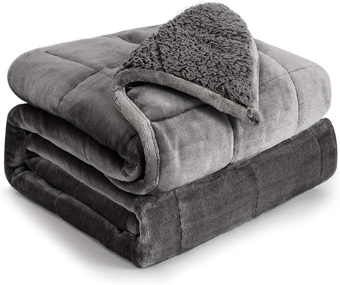 Cottonblue Weighted Blanket 12 lbs Queen Size, Flannel Shaggy Sherpa Weighted Blanket for Adults Comfortable Weighted Blankets for Calming and Relax, Bed Sofa Heavy Blankets, 60x80 inches, Grey