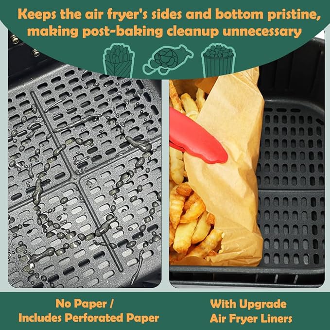 BYKITCHEN Air Fryer Sheet Liners for Ninja AG301 Grill, Cosori, Gourmia Airfryer, Set of 200, 9 Inch Air Fryer Parchment Paper Filters for 5 to 8 Qt Basket, Ninja Foodi Grill Accessories