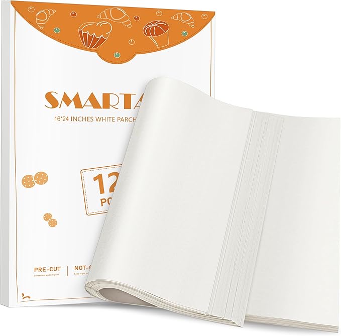SMARTAKE 120Pcs Parchment Paper Sheets, 16x24 Inch Pre-Cut Parchment Paper for Baking, Non-Stick, Natural Wood Pulp, for Air Fryer Steaming Grilling Rack Oven (White)