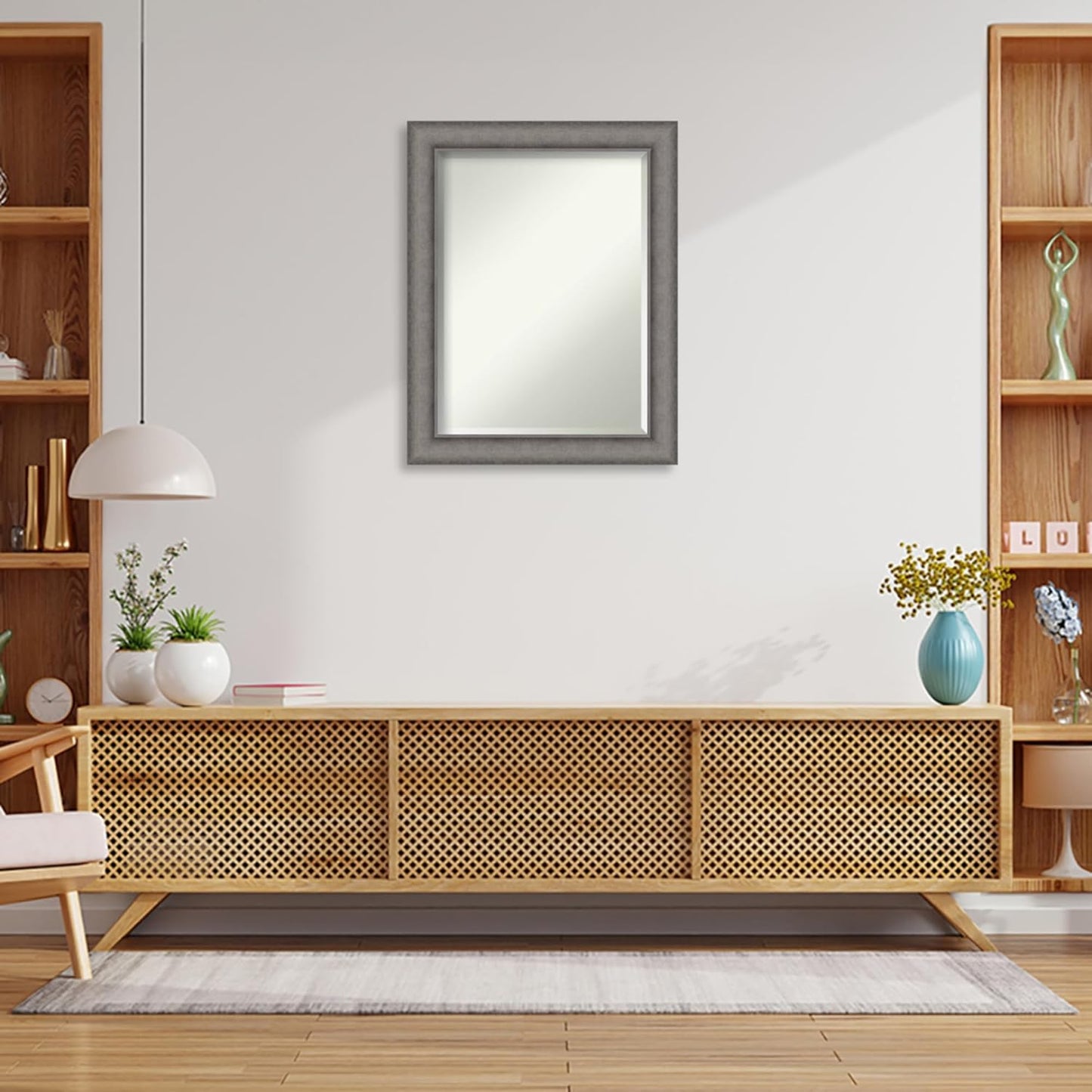 Amanti Art Grey Wall Mirror 29x23 Burnished Concrete Rectangle Bathroom Mirror for Wall Decor Living Room, Medium Modern Contemporary Wood Frame, Hangs Horizonally and Vertically, Bathroom Decor