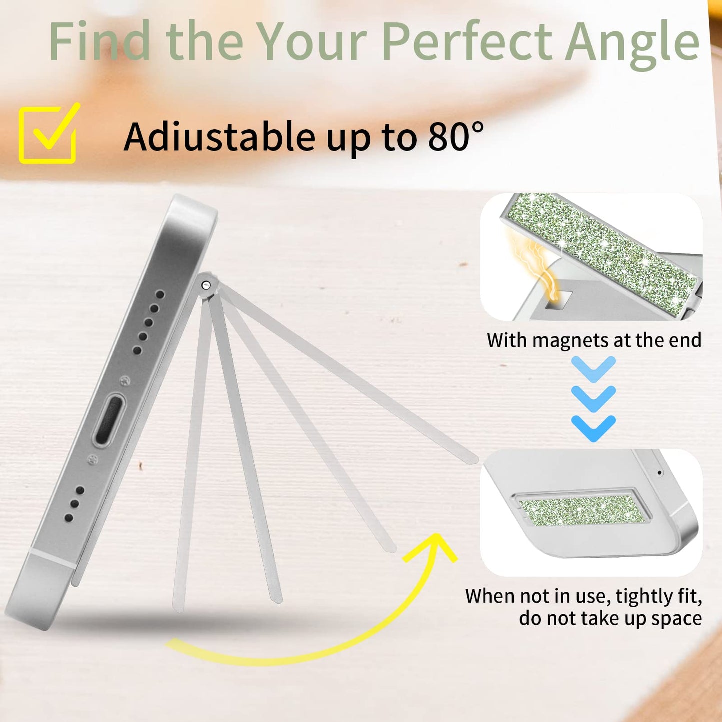 Obhei Mini Phone Kickstand, Folding Invisible Portable Metal Cell Phone Stand Holder For Desk, Compatible With Iphone, Samsung A