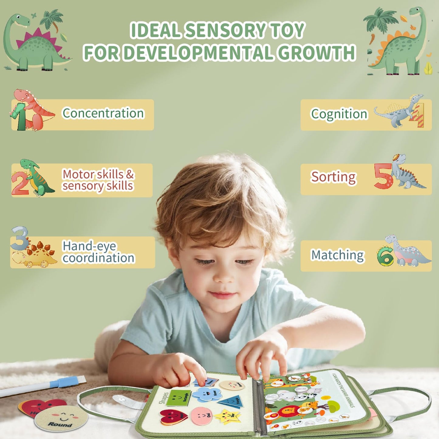 Aurasys Toddler Busy Board - Montessori Busy Book Travel Toys Sensory Board Educational Activity Book for Learning Fine Motor Skills, Gifts for Girls Boys Toddler