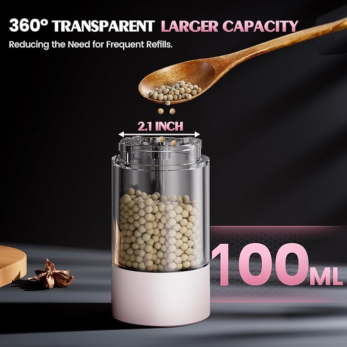 Salt and Pepper Grinder Set Birthday Gifts for Mom Automatic Battery Upgraded Larger Capacity Pink Salt Pepper Set New Apartment Gifts for Housewarming White Elephant Gifts for Adults