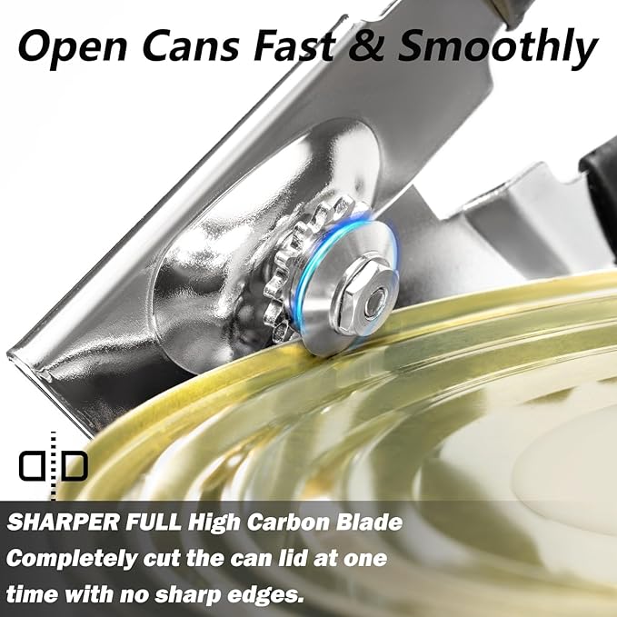 Commercial Can Opener, RICKUNCL Hand Crank Can Opener with Magnet, Comfortable Extra-long Handles, Oversized Knob, Professional Ergonomic & Easy for Big Cans