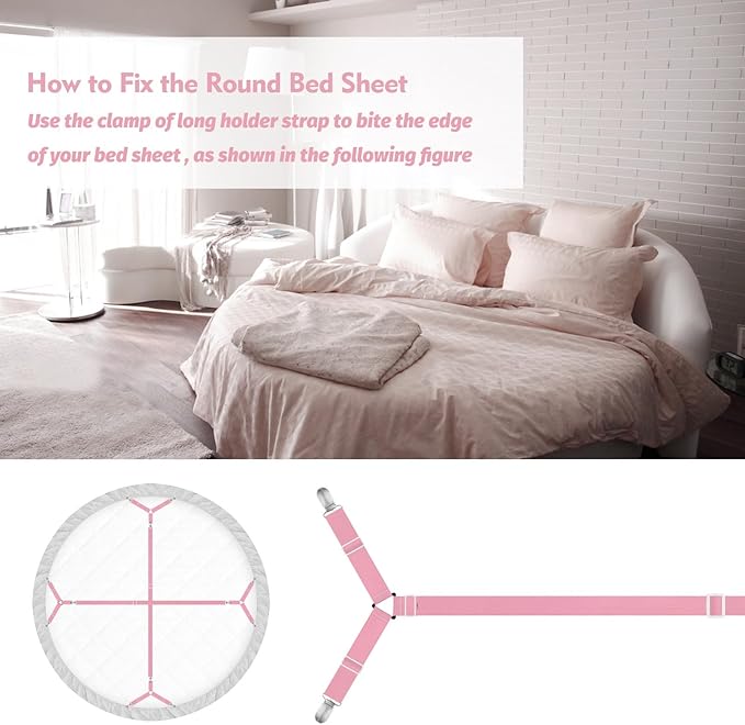 Bed Sheet Holder Straps, 2 Pcs Adjustable Mattress Sheet Clips, Bed Sheet Fasteners Elastic Sheet Suspenders to Keep Bed Sheet in Place for Different Beds (X-Purple)