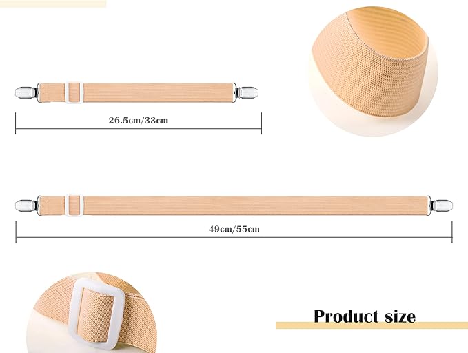Boao 12 Pcs Bed Sheet Clips Straps Sheet Corner Straps Holder Adjustable Mattress Clips, Elastic Bed Grippers Suspender Fasteners Holder for Home(Khaki,8-12 Inch Length)