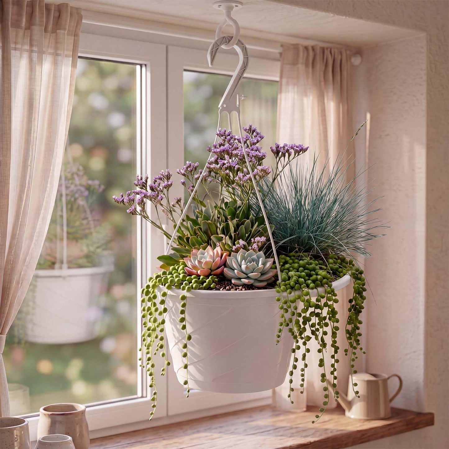 Romooa 8 Pcs 10 Inch Modern Euro Swirl Hanging Planter Uv-Resistant Plastic Hanging Basket Smart Drainage Lightweight Indoor Outdoor Flower Pots for Garden Porch Balcony Patio Home Decor (White)
