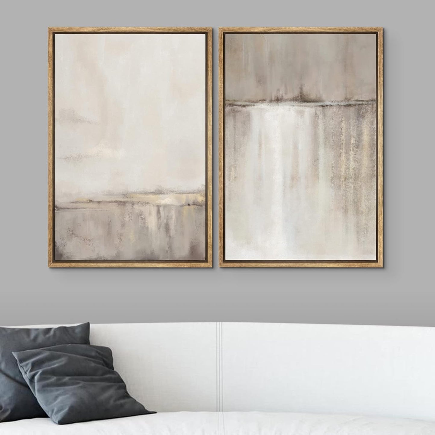 SIGNWIN Framed Canvas Print Wall Art Set Grunge Duotone Tan Landscape Abstract Shapes Illustration Modern Art Decorative Nordic Chic Relax/Zen for Living Room, Bedroom, Office - 24"x36"x2 Natural