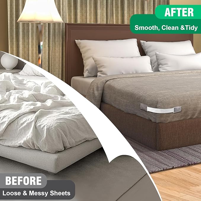 Bed Sheet Holders for Corners, 4Pcs Heavy Duty Fitted Sheet Holder with Lock Fastener Straps &Anti-Slip Pads Keep Sheets Firm&Tight, No More Loose Sheets, Easy Installation for Any Mattress (Green)