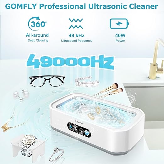 Ultrasonic Jewelry Cleaner Machine, 49kHz Mini Ultrasonic Cleaner for Glasses, Jewelry, Rings, Earrings, Eyeglasses, Retainers, Dentures, 22 oz 304 Stainless Steel Tank, 3 Cleaning Modes