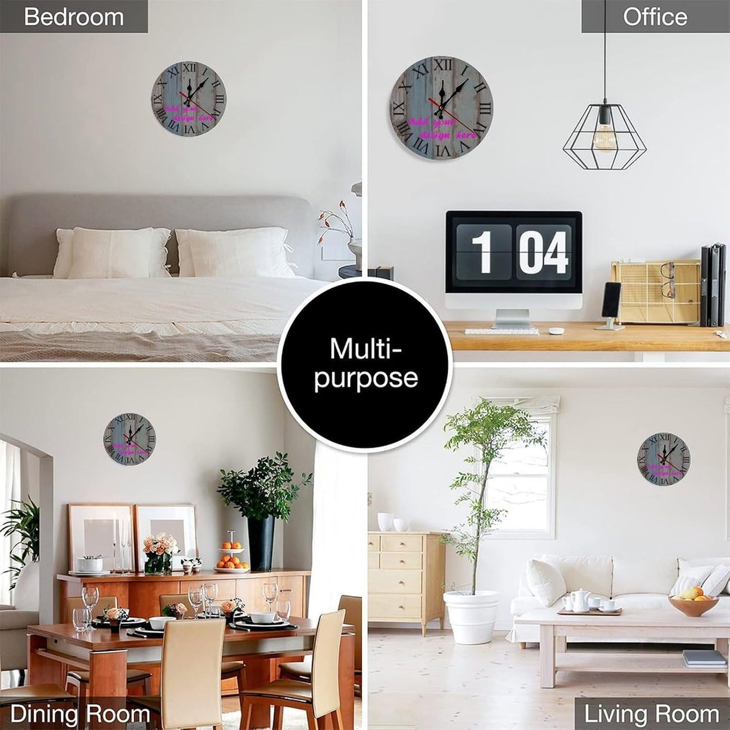 Custom Wall Clock,Personalized Wood Clock add Your Photo/Text,Customizable Silent Round Decoration for Kitchen Bathroom 15.7inch style5