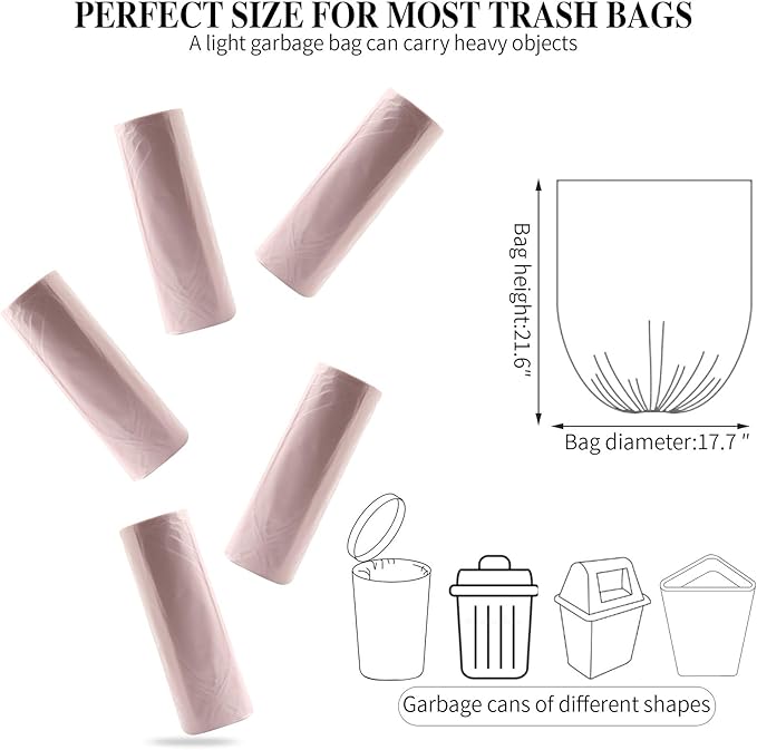 5 Rolls Small Trash Garbage Bags, 4 Gallon Strong Thin Material Disposable Kitchen Garbage Bags, Durable Plastic Trash Bags for Office Home Bedroom Garden Waste Bin, 200 Counts (Pink)