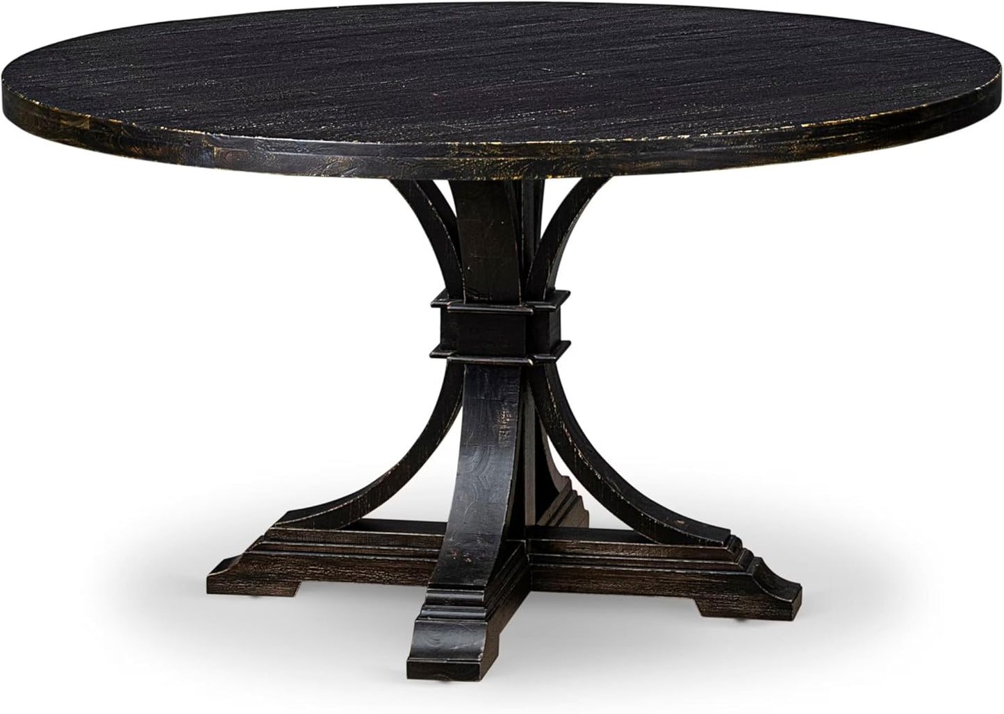 I57-11-TP Mid-century Table with Acacia Wood Round Tabletop and Stylish Pedestal Base - Sand Blasted Black Finish
