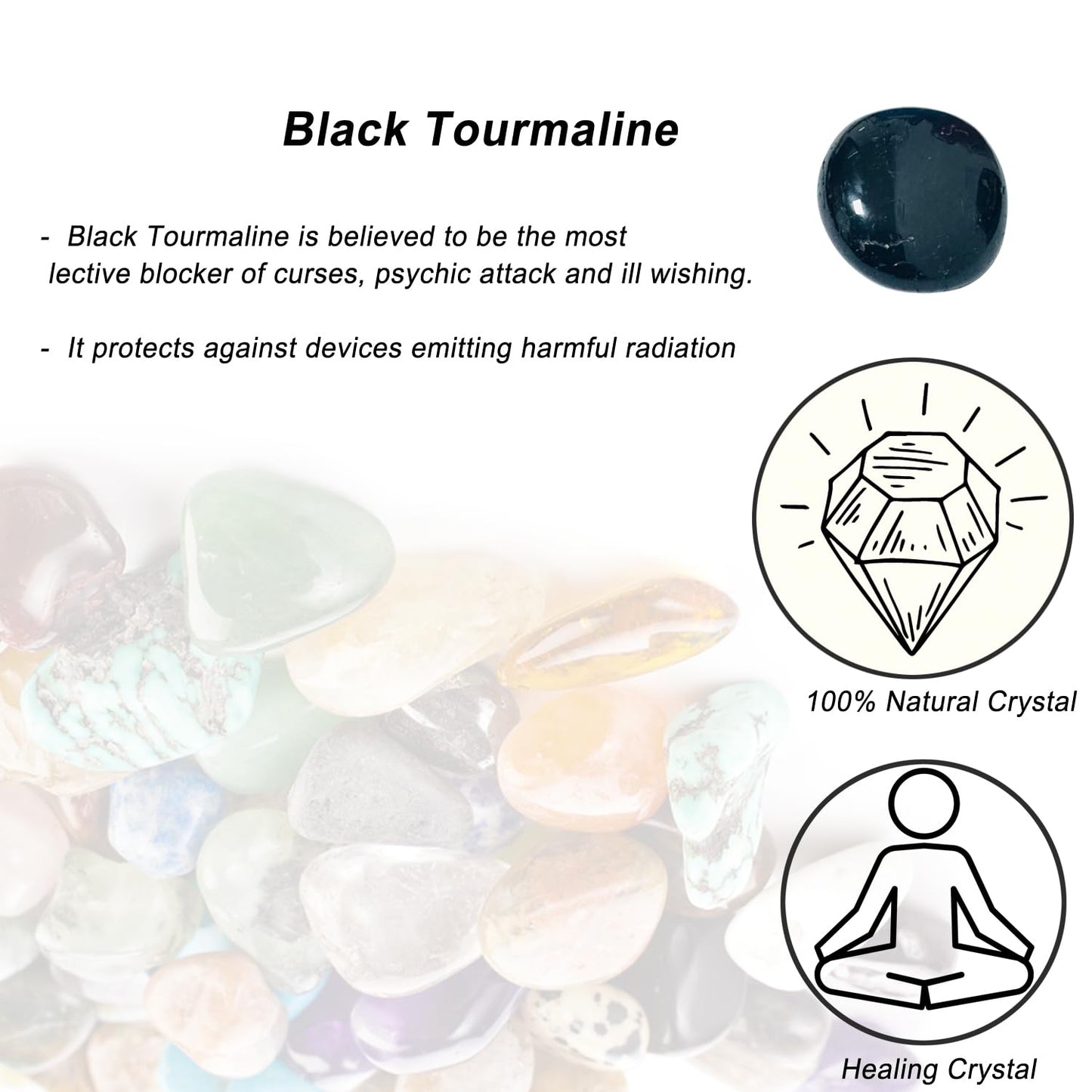 Erliway 1PC 1.25-2" Black Tourmaline Tumbled Stone, Polished Reiki Healing Crystal and Stone, Natural Tumbled Polished Stones for Energy Witchcraft Therapy Meditation Protection Home Decor