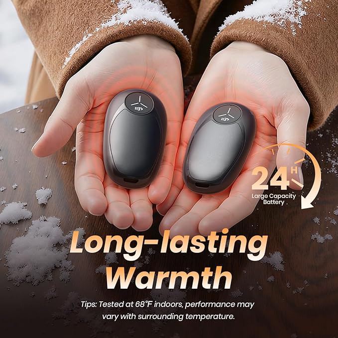 Hand Warmers Rechargeable 2 Pack Electric Hand Warmers Magnetic, 24Hrs Long Soft Heating Pocket Heater Gifts for Men Women Christmas Hiking Golf Hunting Ski