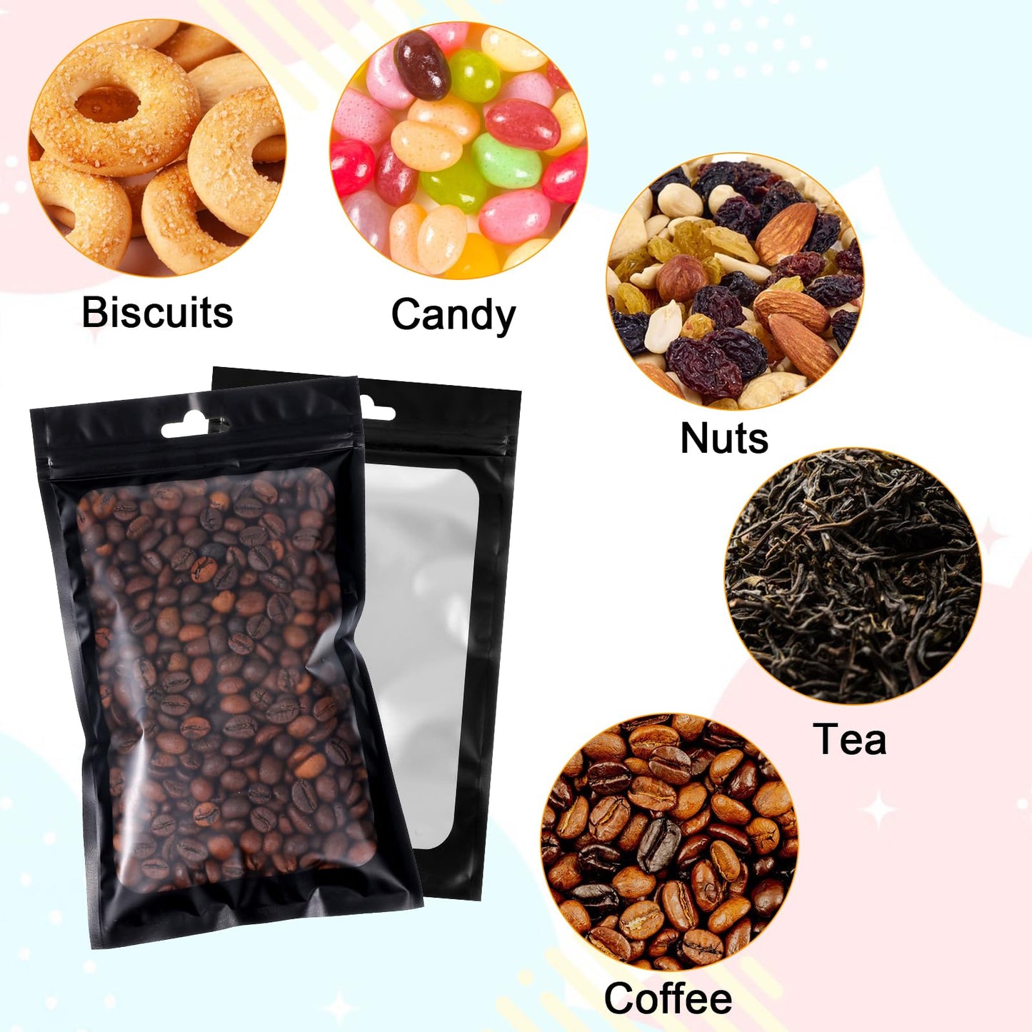 300 Pcs Smell Proof Resealable Bags, Aluminum Foil Pouch with Clear Window 4.7 x 7.8 Inch Black for Food Storage Small Business Jewelry Gift Packaging