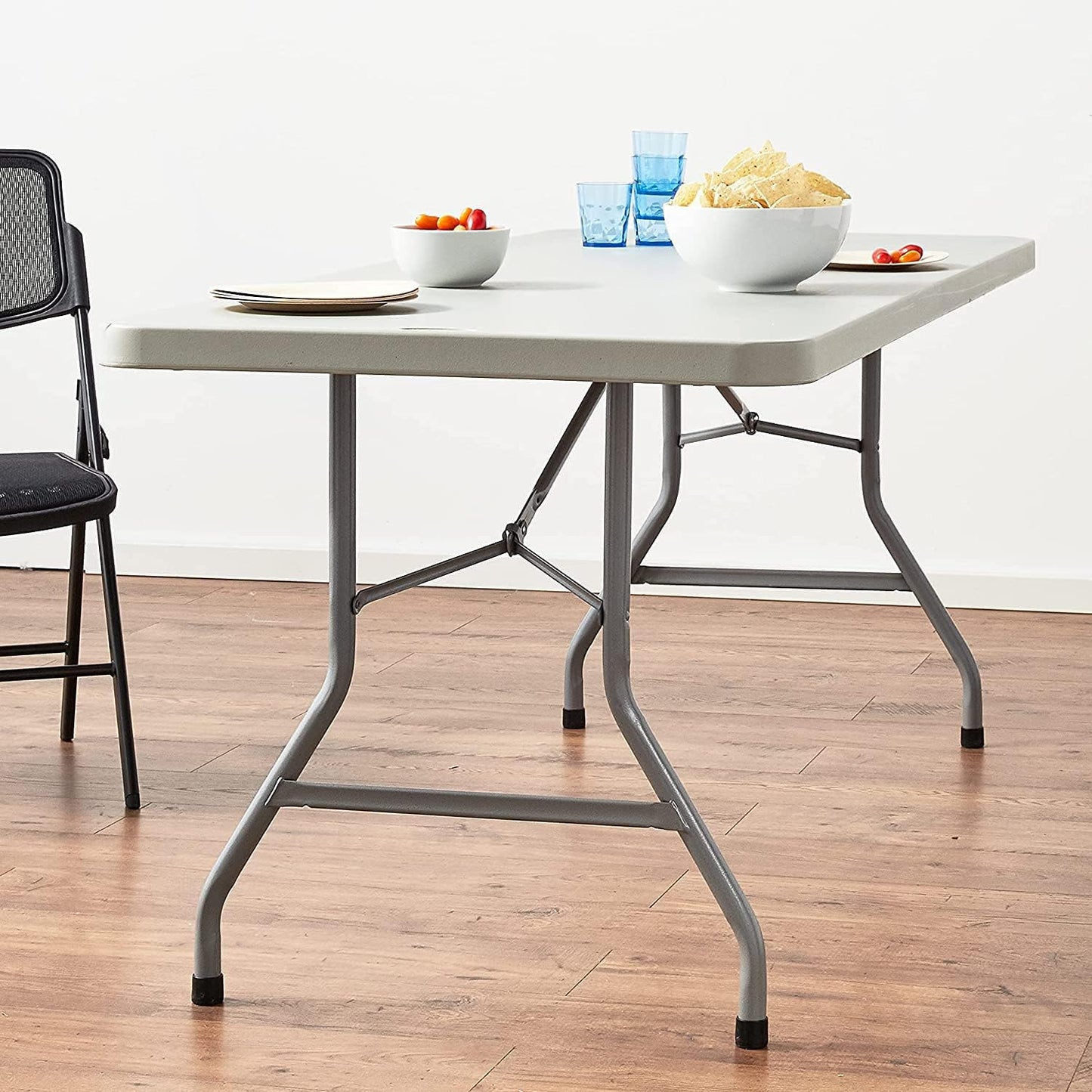 Office Star Resin Multipurpose Rectangle Folding Table for Indoor or Outdoor Use, 6 Feet Light Gray