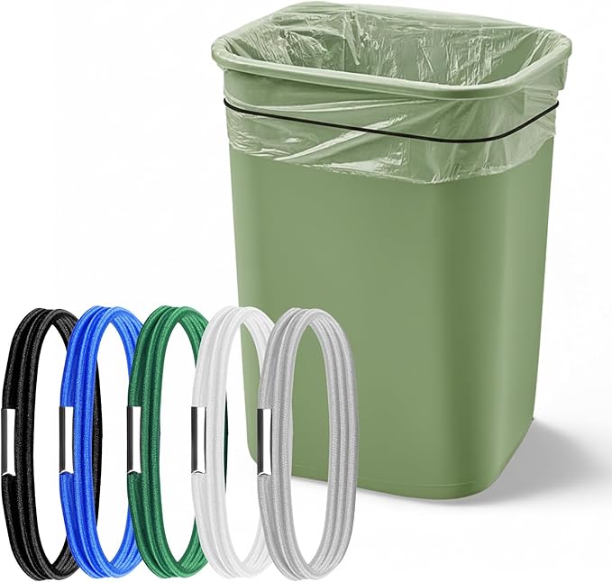 Trash Can Rubber Bands Set of 5, Heavy-duty Trash Can Bands, Fits 13-30 Gallon Bins, Garbage Can Rubber Bands （Black White Blue Green Light Gray）