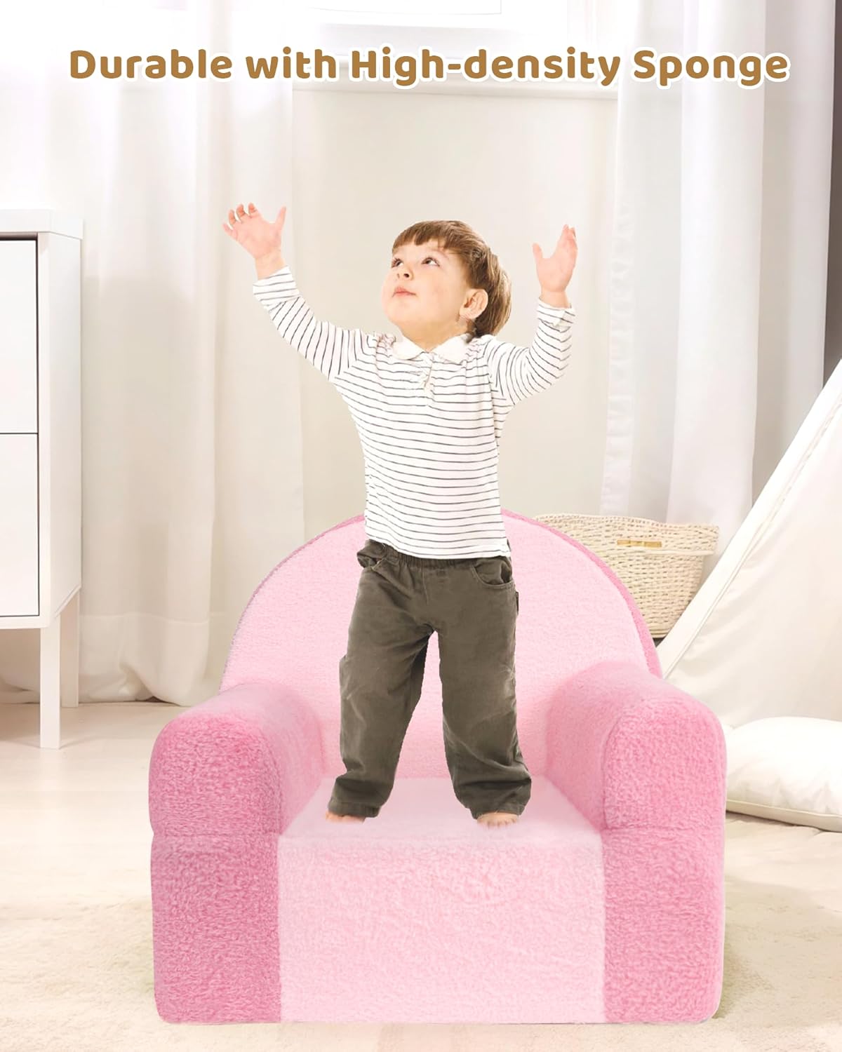 Toddler Chair, Comfy Foam Kids Couch with Soft Velvet Cover, Toddler Couch for Gaming and Studying, Kids Sofa That Fits Nicely with Any Modern Decor, Pink