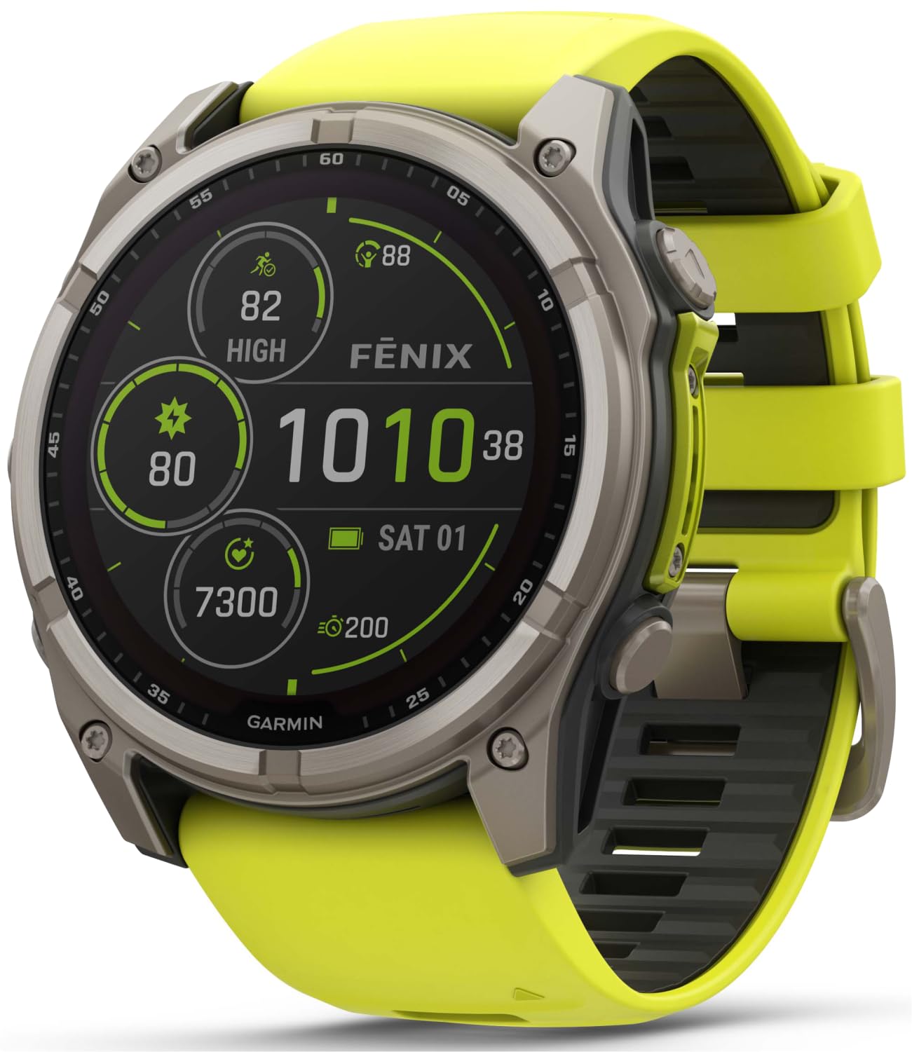 Garmin Fenix 8 51 Mm, Solar, Sapphire Amp Yellow/Graphite Silicone Gps Multisport Smartwatch With Wearable4U White Earbuds Bundl