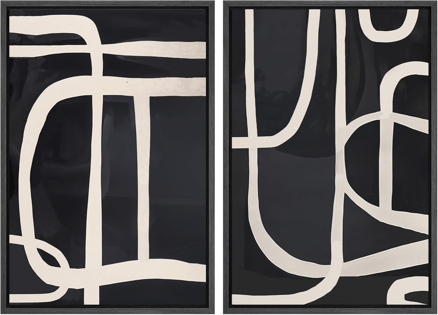 SIGNWIN Framed Canvas Print Wall Art Modern Graphic Black and White Curved Line Patterns Illustrations Modern Art Decorative Contemporary for Living Room, Bedroom, Office - 24"x36"x2 Black