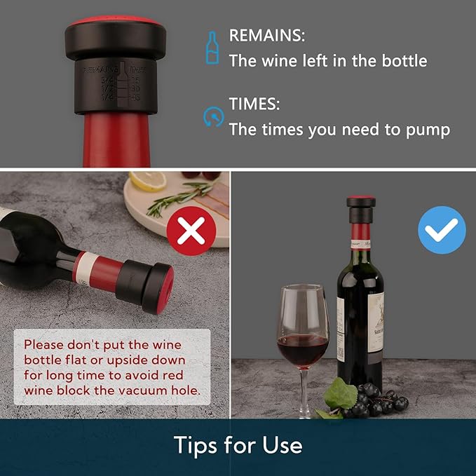 KITCHENDAO 2-in-1 Vacuum Wine Stopper, Built-in Wine Saver Pump with Date Marker, Wine Sealer Corks to Keep Fresh, Reusable Wine Preserver, Easy to Release, Set of 2