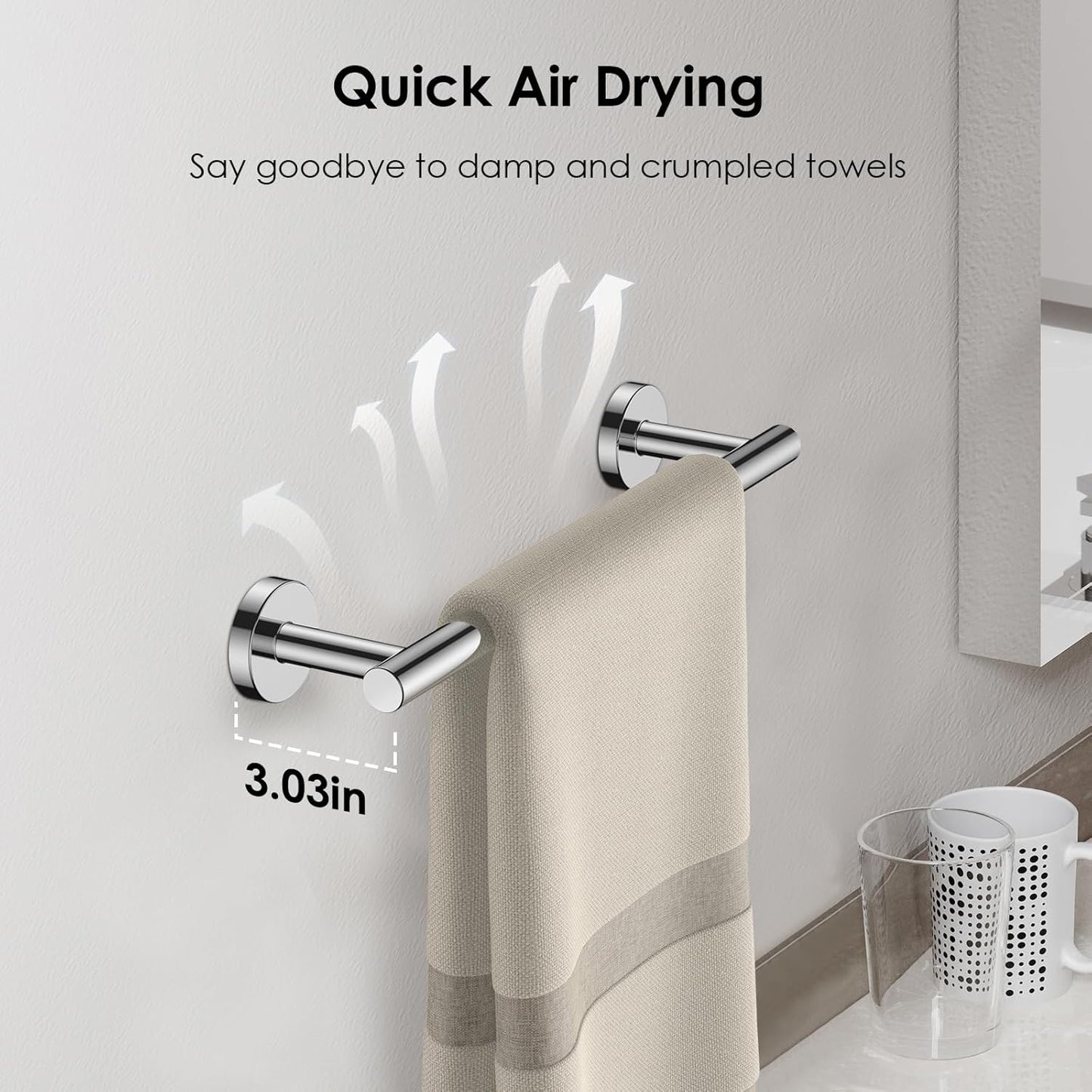 FORIOUS Towel Bar Wall Mounted, Stainless Steel Towel Racks for Bathroom, Includes Wall Mounting Hardware (Chrome, 14 Inch)