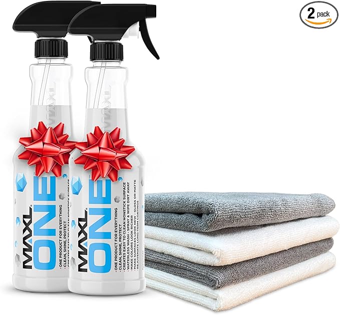 MAXLONE ™ Car Spray with Triphene® Technology, Quick Spray & Wipe All Purpose Waterless Detailer - Clean, Shine, Protect Paint, Glass, Wheels, Trim Without Pre-Washing (2, 20oz w 4 Micro Fiber Cloth)