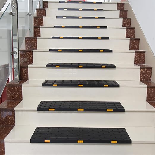 Rubber Stair Treads, 36"X10" 10 Pack Rubber Stair Treads for Wooden Steps, Non Slip Outdoor Step Mats with Nosing for Concrete Marble Tile Metal Steps - Black