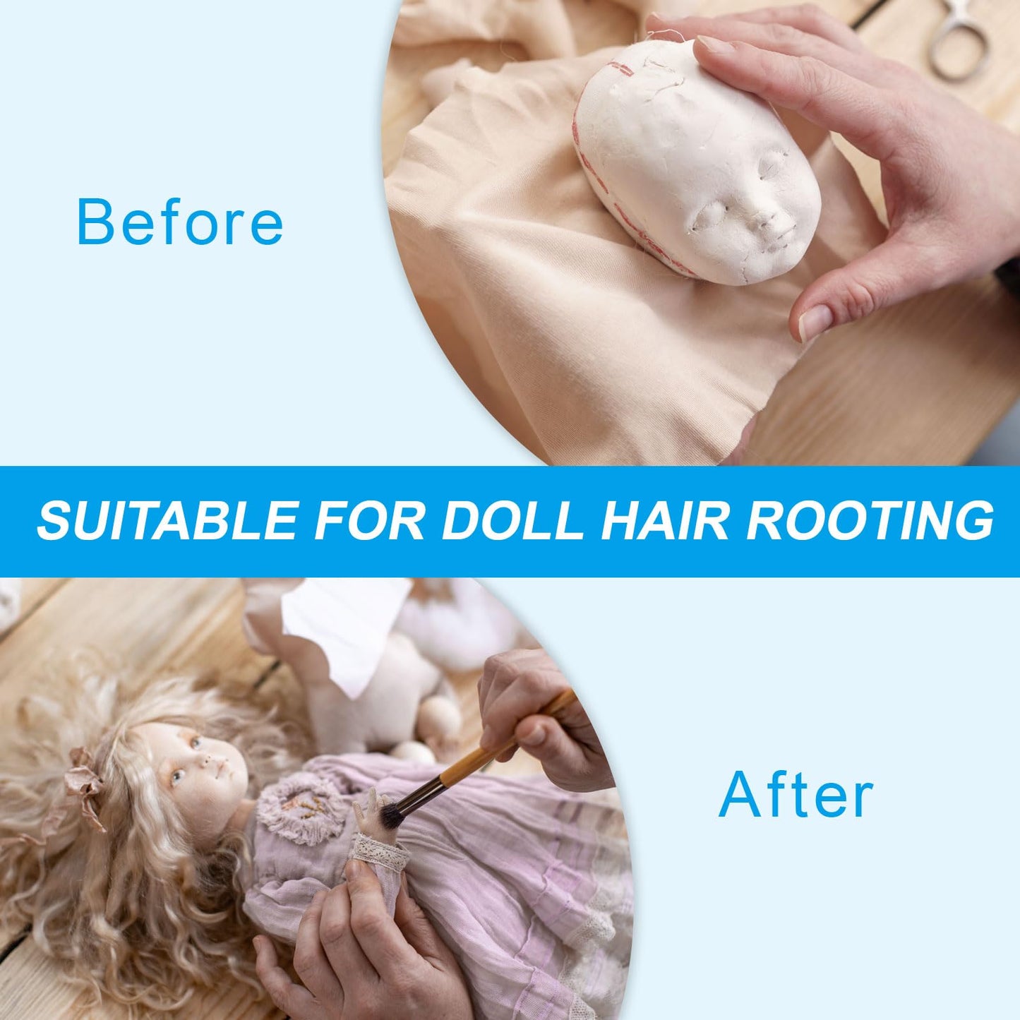 PATIKIL Doll Hair Rooting Holders Kit, 0.8mm Doll Hair Rerooting Knitting Needles with Wood Awls Crochet Hooks Doll Wig Tool for Doll Hair Making Supplies DIY Crafts, Blue