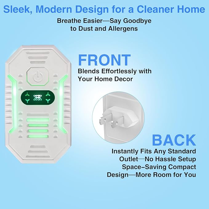 8 Pack Plug In Air Purifier Negative Ion Air Freshener for Home, Bedroom Kitchen Office Garage Room Air Ionizers Pets Smell Odor Dust Quiet Operation Portable Air Purifier