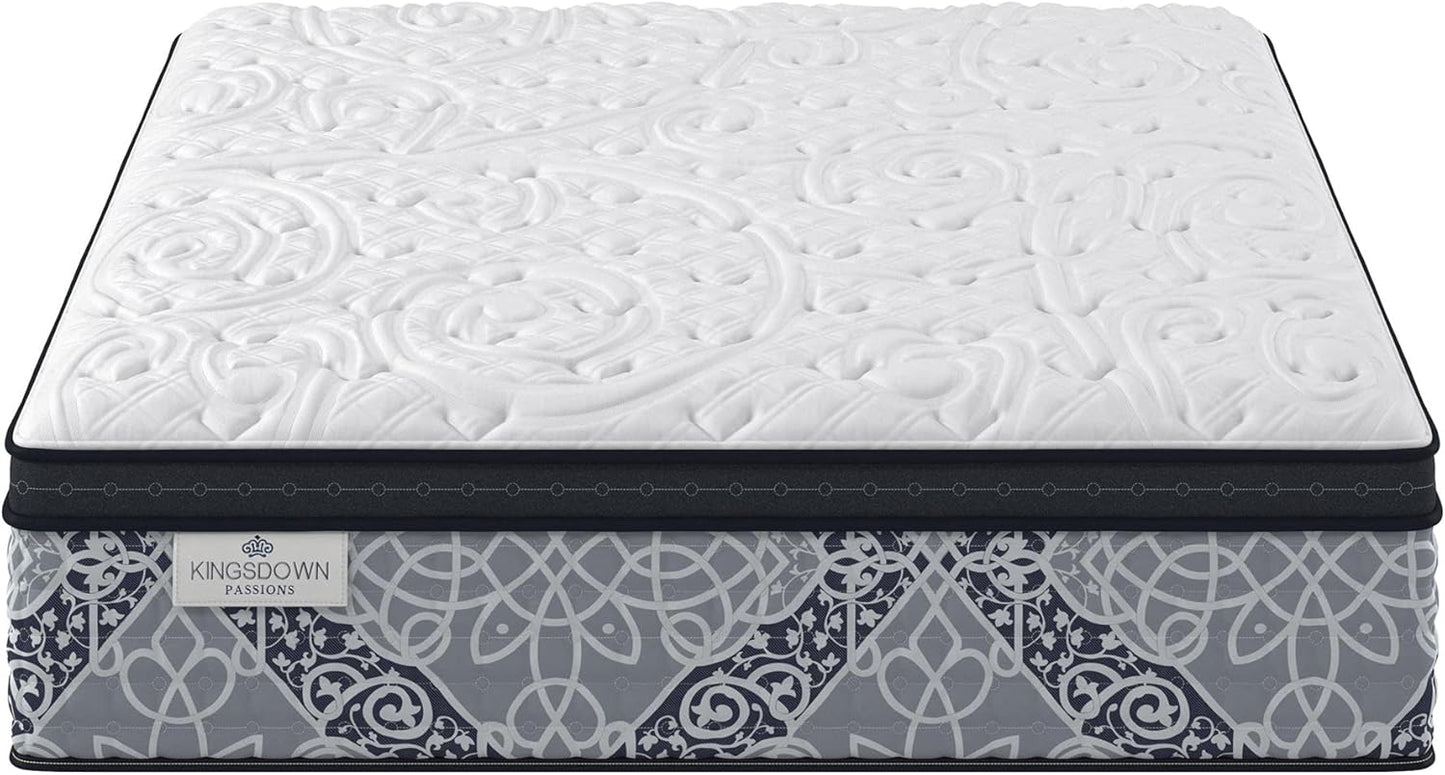 Kingsdown Firm Euro Pillow Top Hybrid Twin Mattress Cooling Gel Memory Foam Layer Multi-Layered Motion Isolation Cool Sleep Quilted Top Luxury Mattresses, 15-inch, Passions Engleson