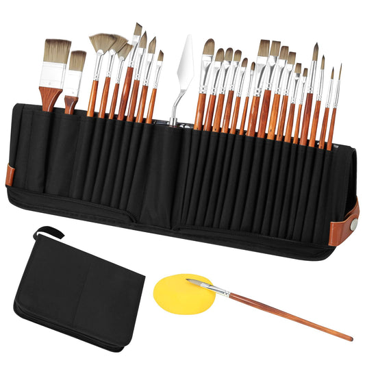 Zuplo 26Pcs Paint Brush Set for Acrylic Painting & Watercolor Brushes, Professional Acrylic Paint Brushes with Assorted Tips and Palette Knife, Art Supplies for Oil, Gouache and Face Painting